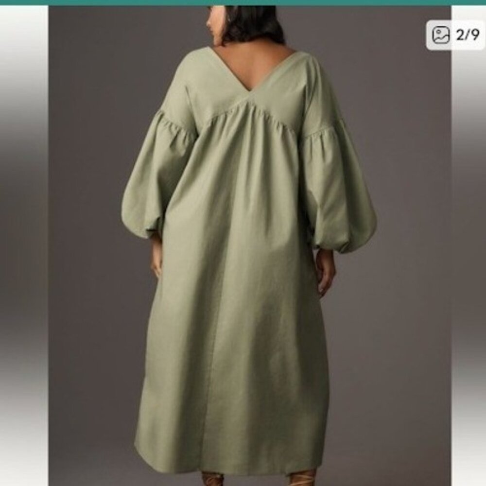 Anthropologie Mare Mare Bubble Sleeve Lace-Up Midi Dress Boho NWT (Size 1X) - Picture 2 of 8